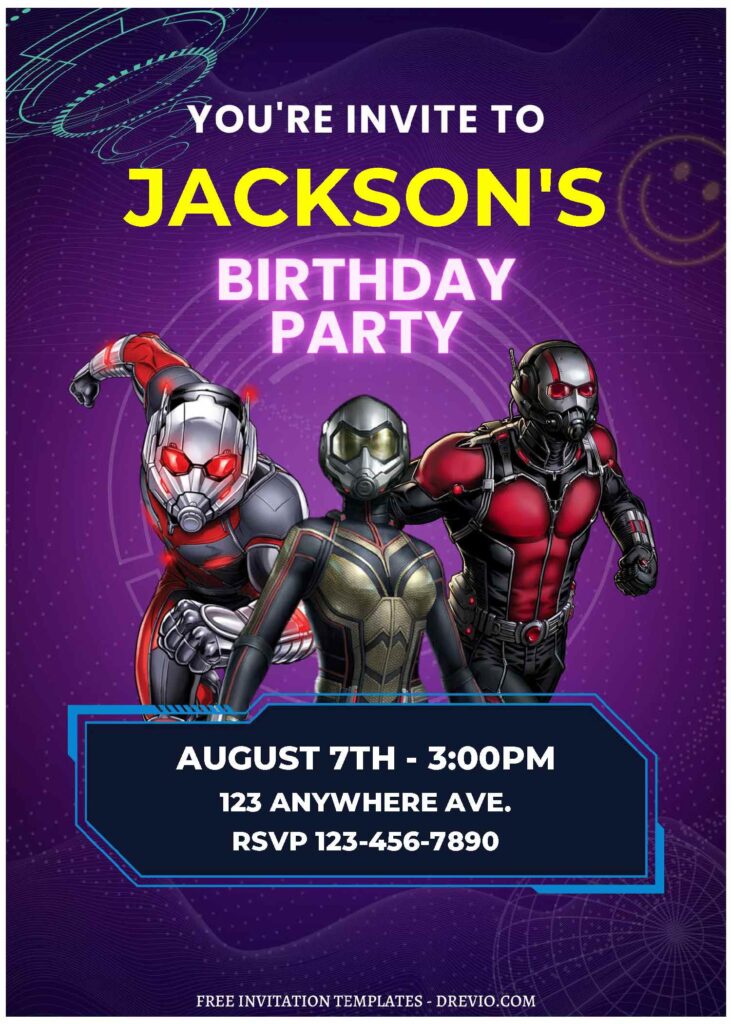 (Free Editable PDF) Ant-Man & The Wasp Quantumania Birthday Invitation Templates A