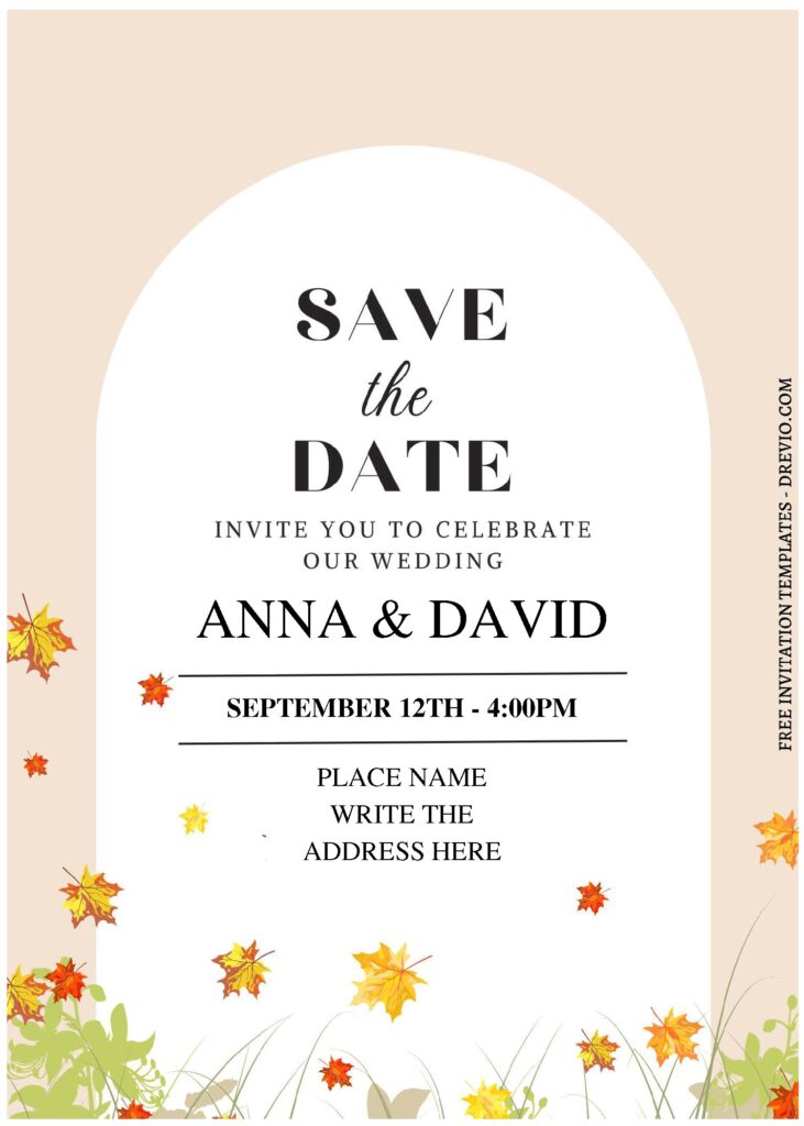 (Free Editable PDF) Natural Elegance Autumn Wedding Invitation Templates C