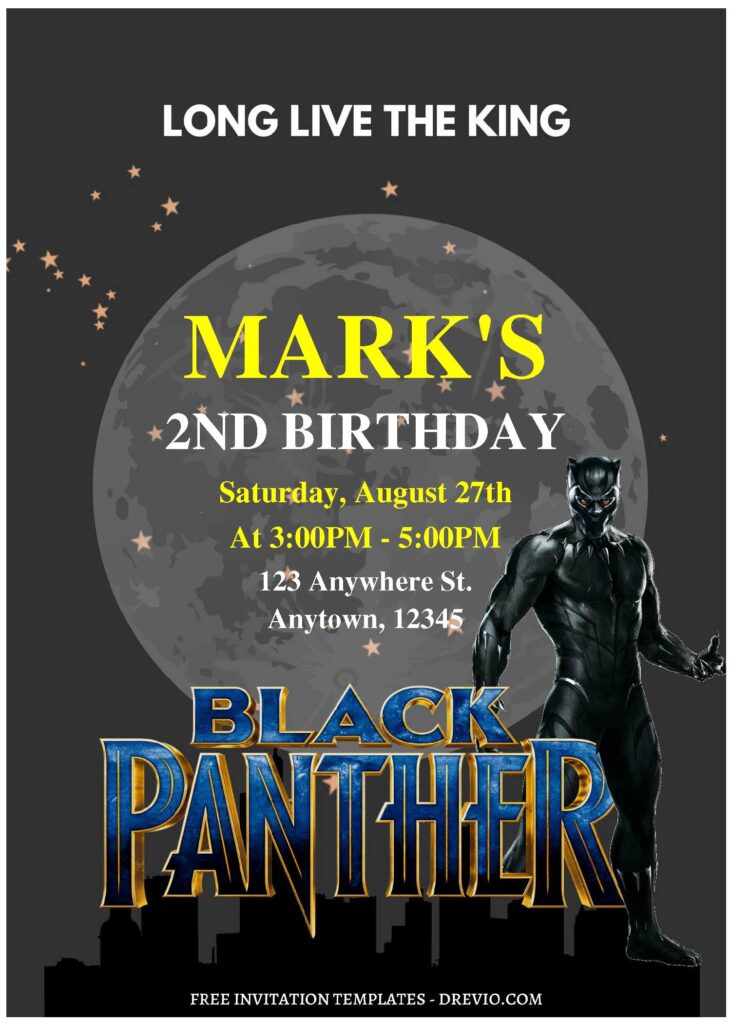 (Free Editable PDF) Black Panther Wakanda Forever Birthday Invitation Templates C