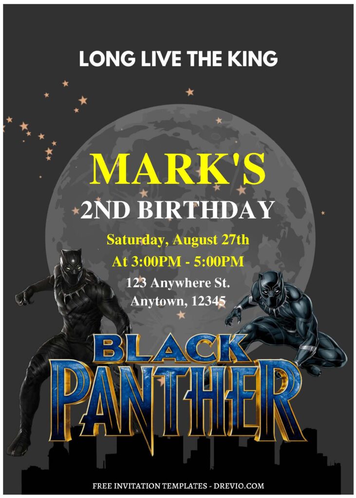 (Free Editable PDF) Black Panther Wakanda Forever Birthday Invitation Templates A