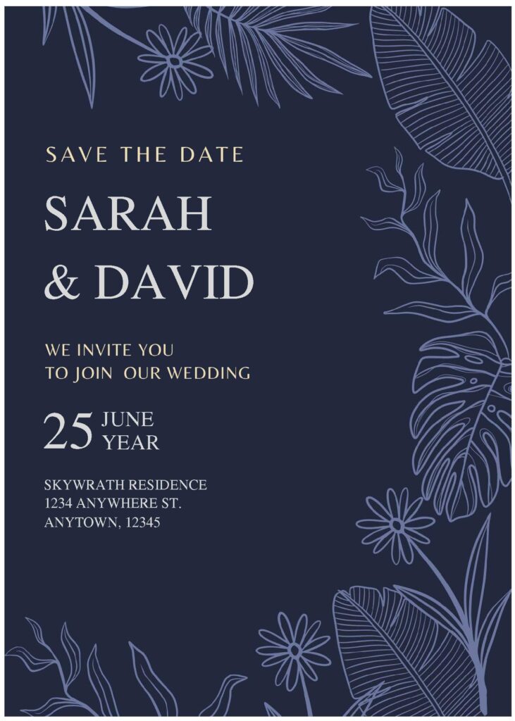 (Free Editable PDF) Elegant Blue Flower And Foliage Wedding Invitation Templates C