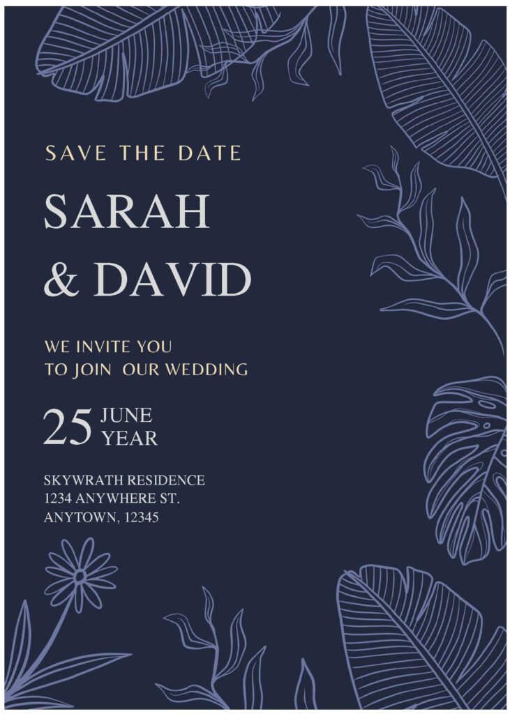 (Free Editable PDF) Elegant Blue Flower And Foliage Wedding Invitation Templates A