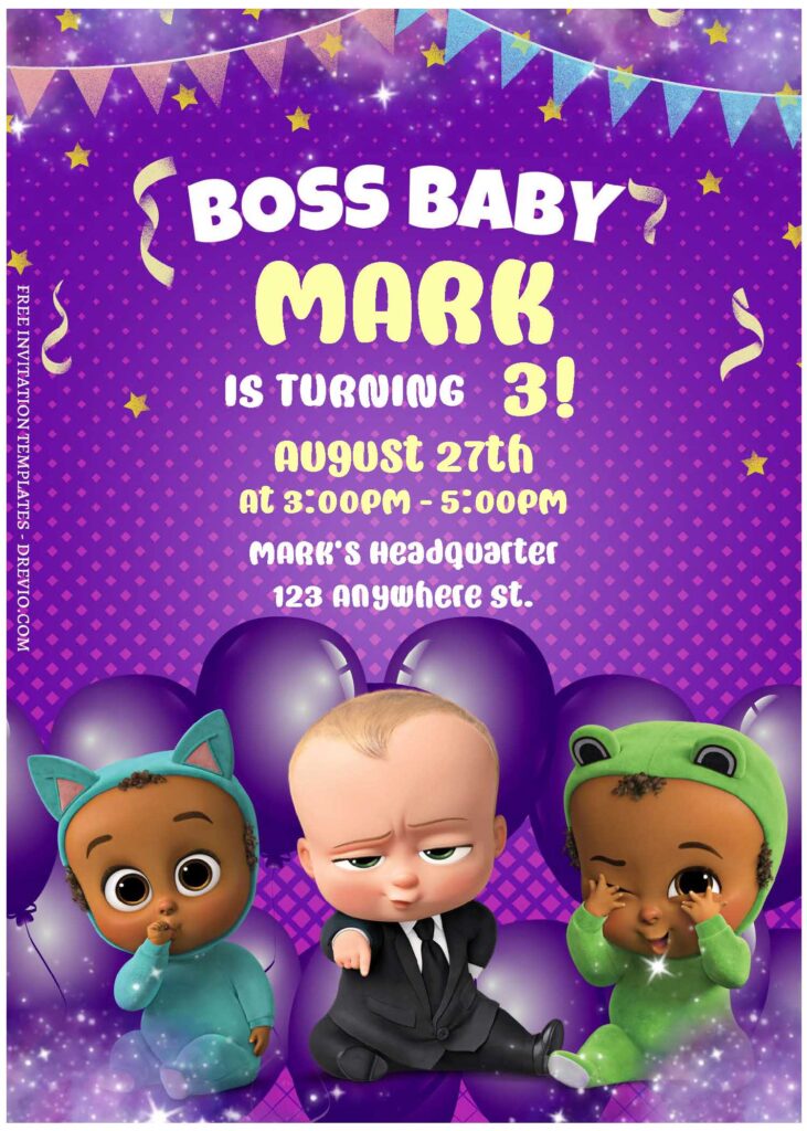 (Free Editable PDF) Playful Boss Baby Birthday Invitation Templates A