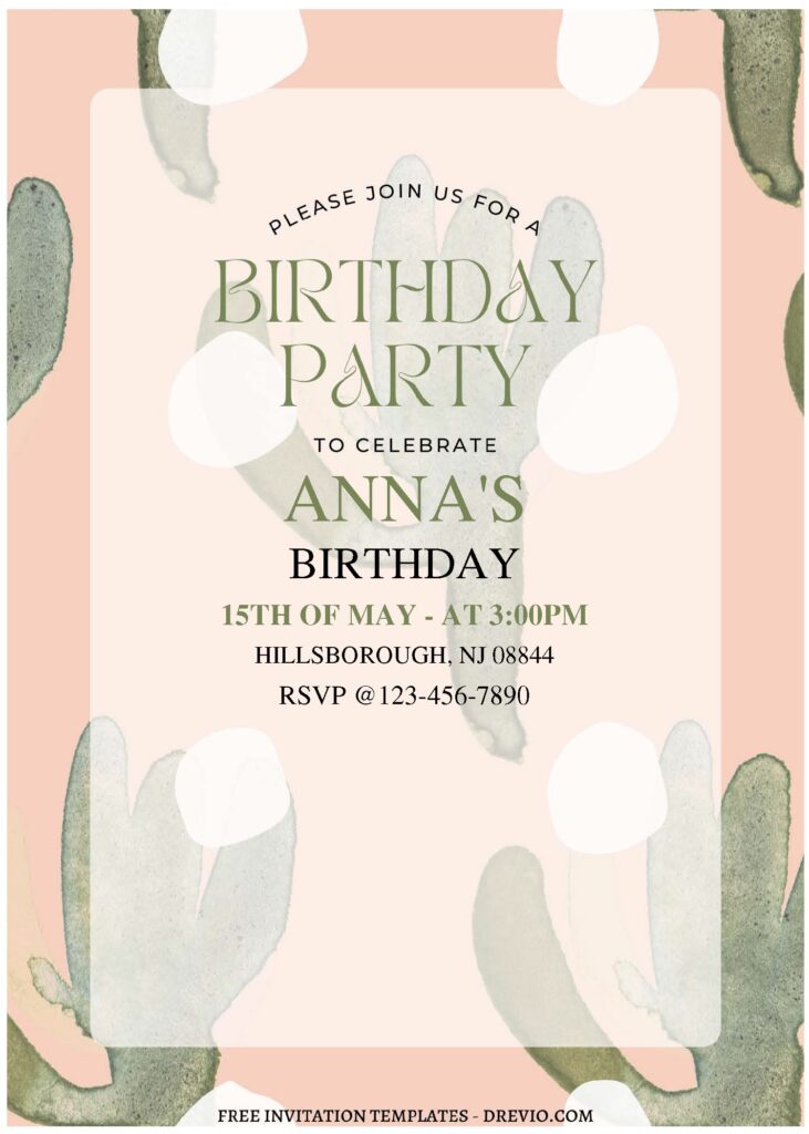 Invitation Template of (Free Editable PDF) Adorable Cactus Pattern Birthday Invitation Templates 3