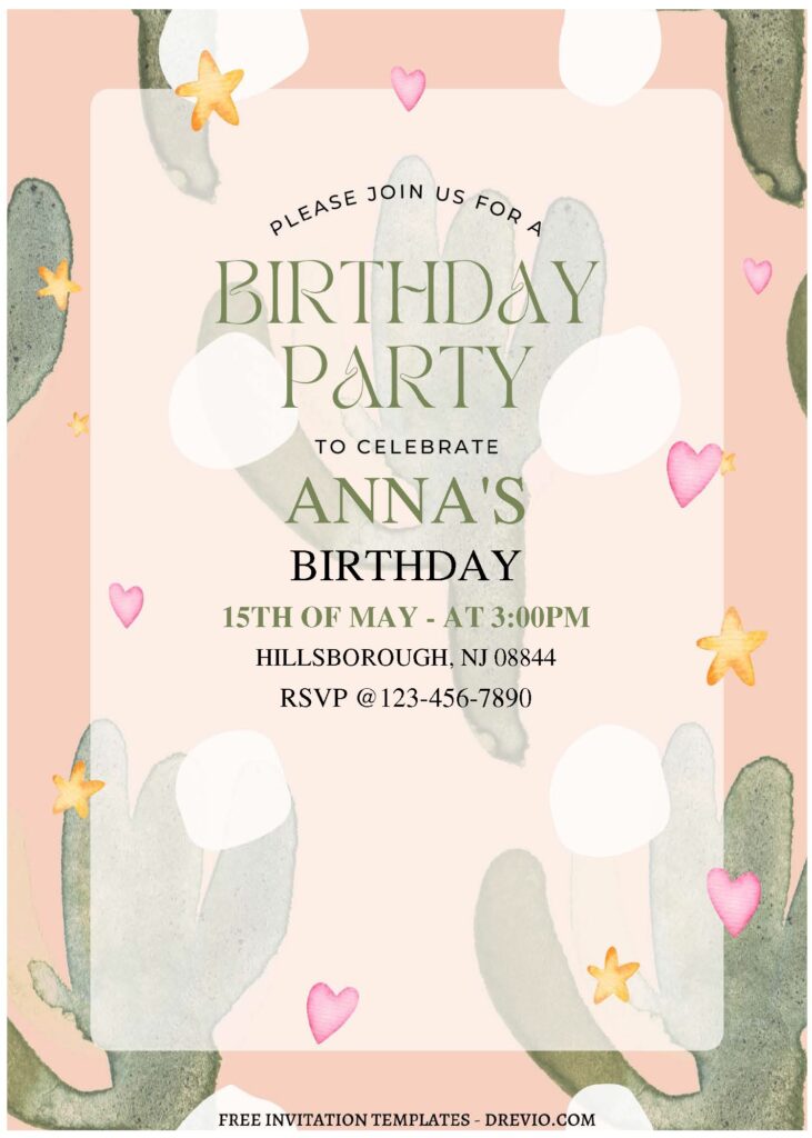 Invitation Template of (Free Editable PDF) Adorable Cactus Pattern Birthday Invitation Templates 2