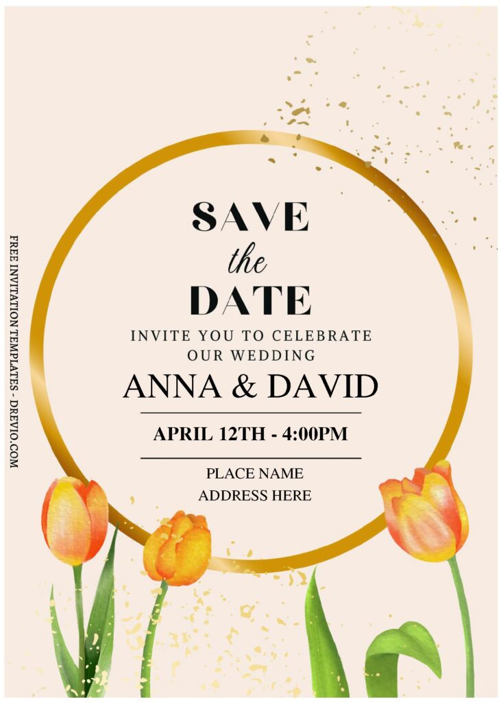 (Free Editable PDF) Soft Floral And Gold Frame Wedding Invitation Templates C