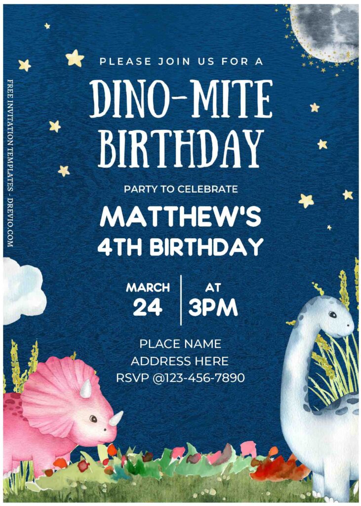 (Free Editable PDF) Roaring Dinosaur Themed Birthday Invitation Templates C