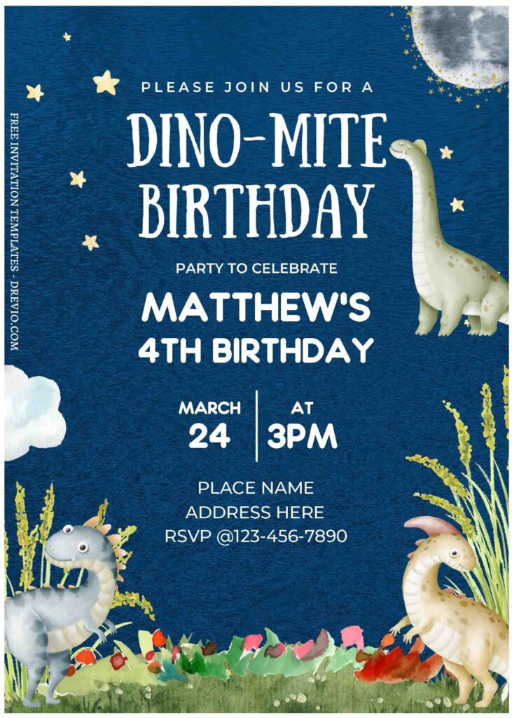 (Free Editable PDF) Roaring Dinosaur Themed Birthday Invitation Templates A