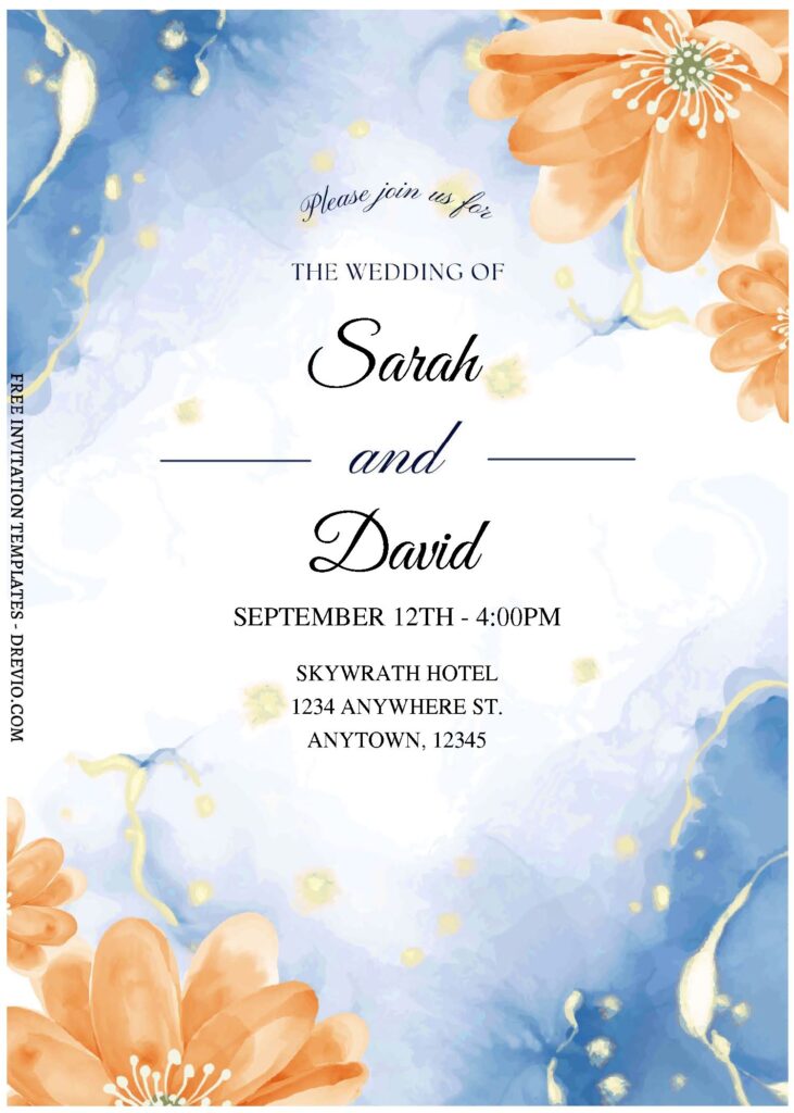 (Free Editable PDF) Visually Stunning Floral And Marble Wedding Invitation Templates B