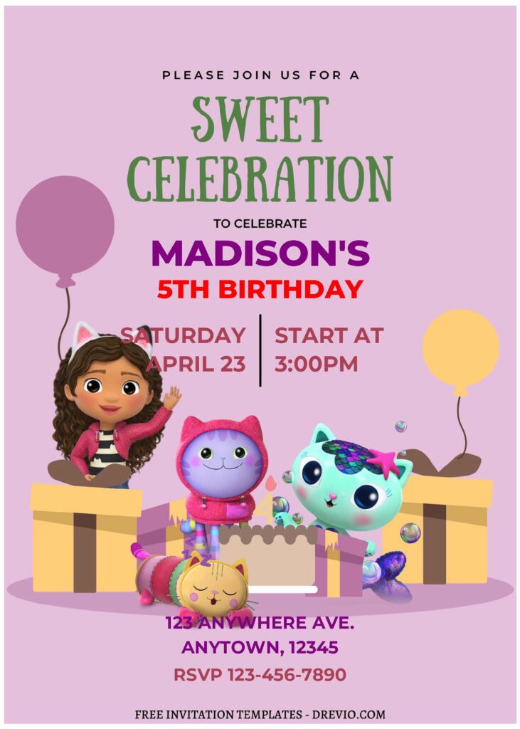 (Free Editable PDF Cute And Special Gabby's Dollhouse Birthday Invitation Templates A