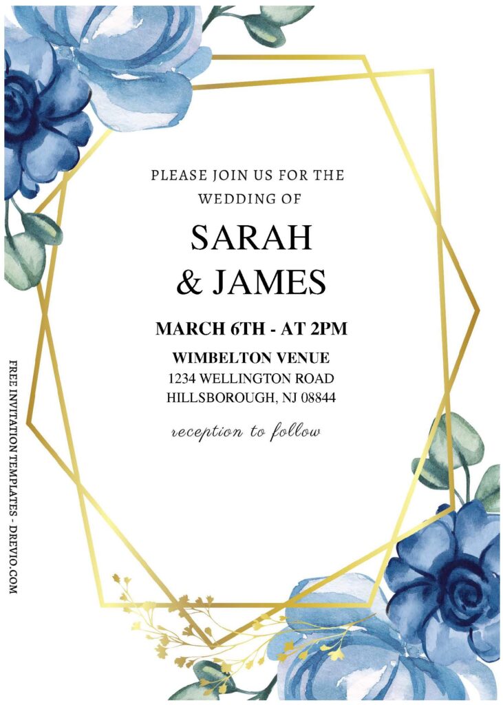 Invitation Template of (Free Editable PDF) Geometric Powder Blue Flower Wedding Invitation Templates 3