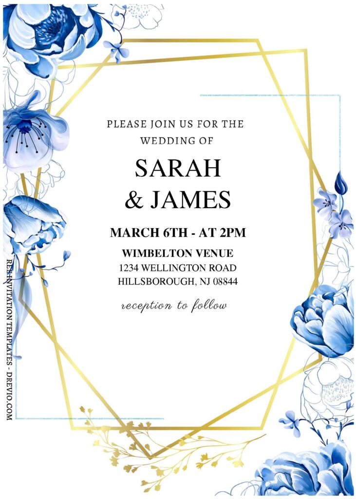 Invitation Template of (Free Editable PDF) Geometric Powder Blue Flower Wedding Invitation Templates 2