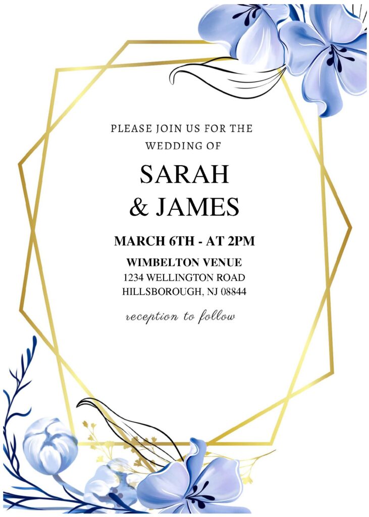 Invitation Template of (Free Editable PDF) Geometric Powder Blue Flower Wedding Invitation Templates 1