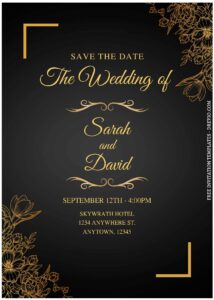 (Free Editable PDF) Classic Vintage Gold Floral Line Wedding Invitation ...