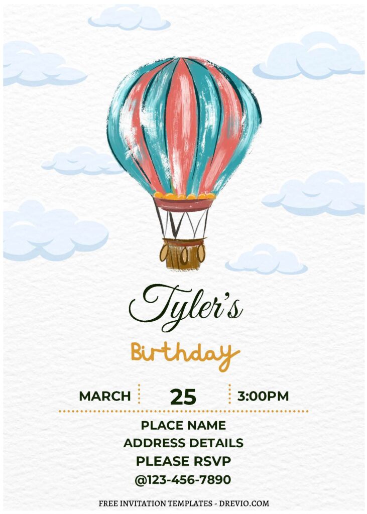 Invitation Template of (Free Editable PDF) Fun And Whimsical Hot Air Balloon Birthday Invitation Templates 3