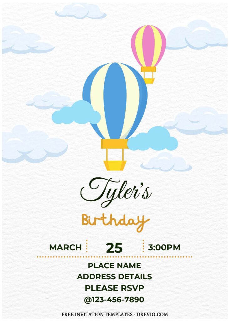 Invitation Template of (Free Editable PDF) Fun And Whimsical Hot Air Balloon Birthday Invitation Templates 2