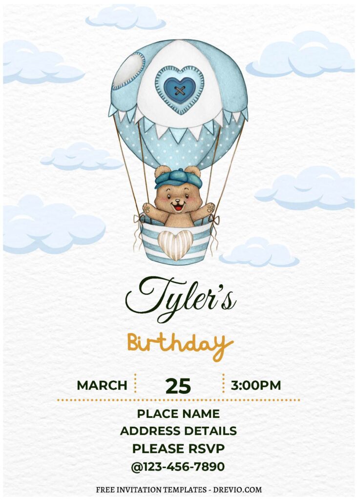 Invitation Template of (Free Editable PDF) Fun And Whimsical Hot Air Balloon Birthday Invitation Templates 1