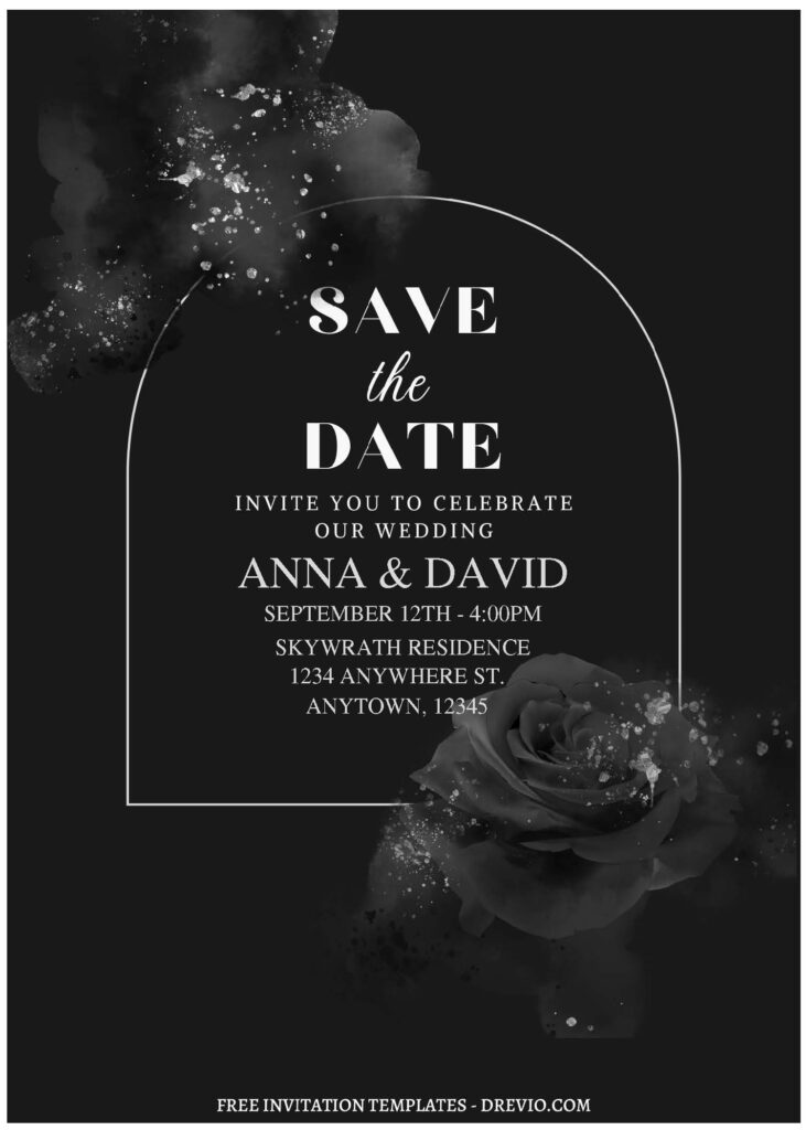 (Free Editable PDF) Mystique Black Floral Wedding Invitation Templates C