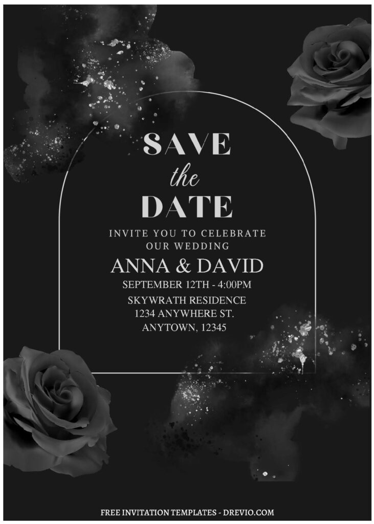 Invitation Template of (Free Editable PDF) Mystique Black Floral Wedding Invitation Templates 1