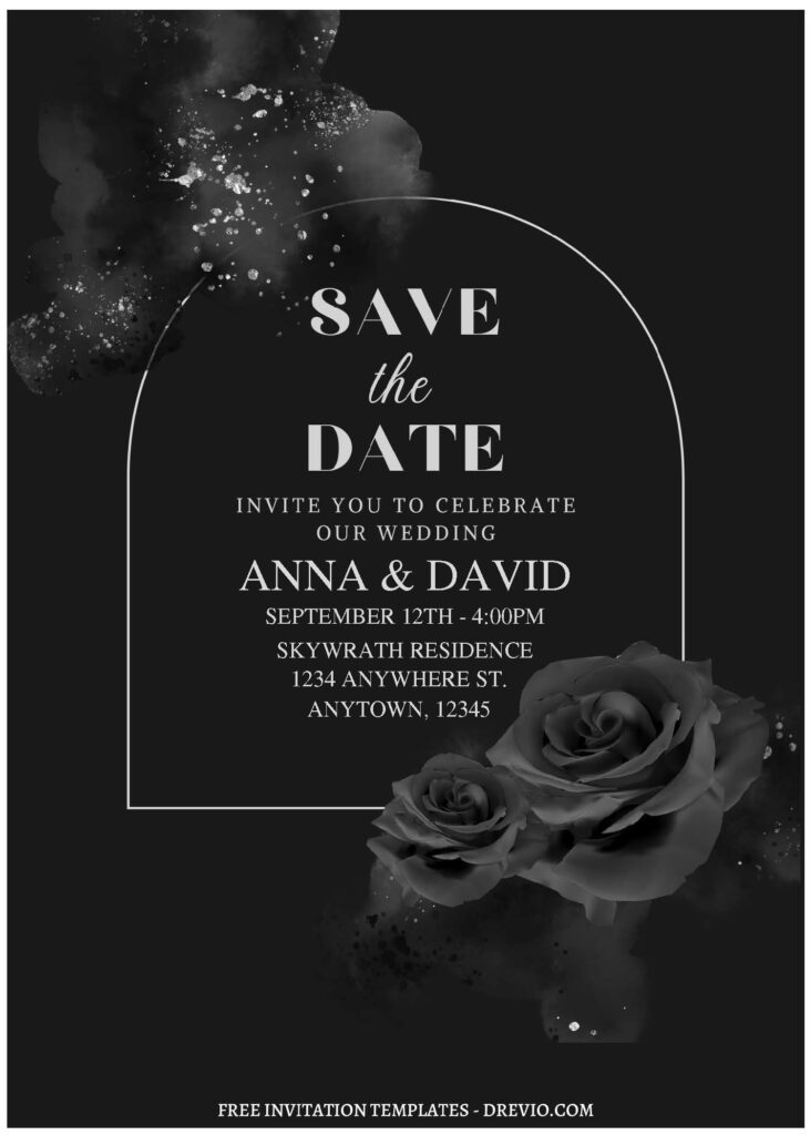 (Free Editable PDF) Mystique Black Floral Wedding Invitation Templates A