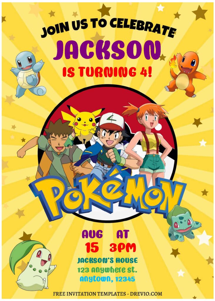 (Free Editable PDF) Join The Adventure Pokemon Chronicle Birthday Invitation Templates C