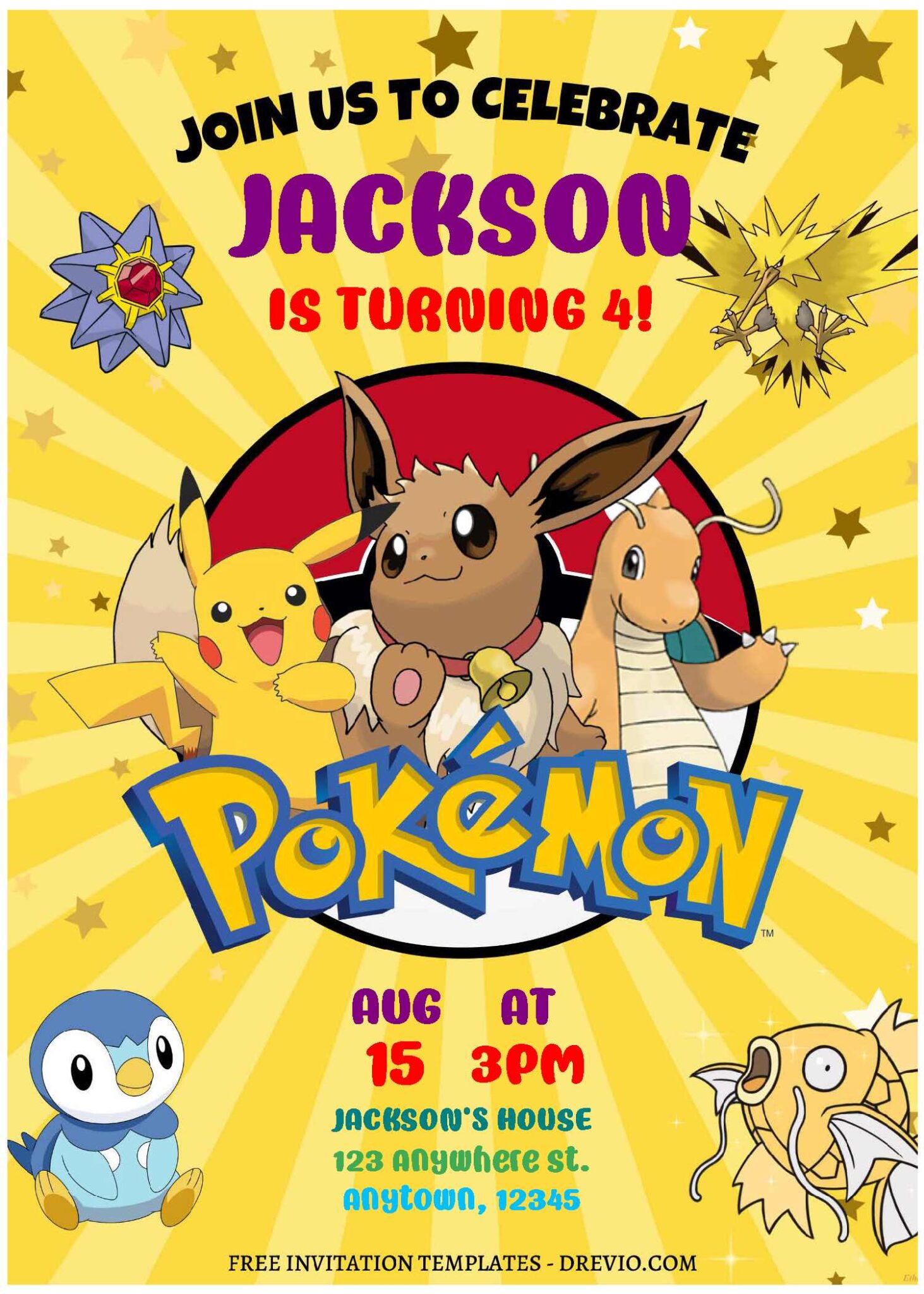 (Free Editable PDF) Join The Adventure Pokemon Chronicle Birthday ...