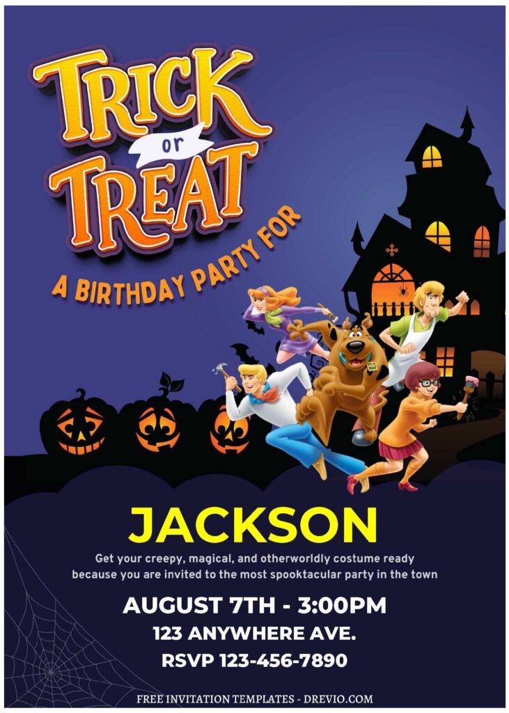 (Free Editable PDF) Spooky Scooby Doo Trick Or Treat Birthday Invitation Templates C