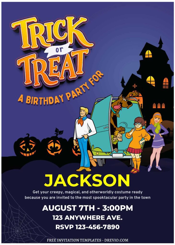 (Free Editable PDF) Spooky Scooby Doo Trick Or Treat Birthday Invitation Templates A