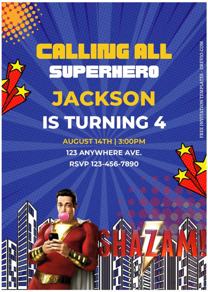 Invitation Template of (Free Editable PDF) DC Superhero Shazam Birthday Invitation Templates 2