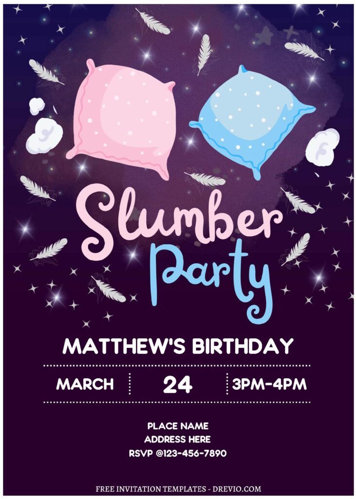 (Free Editable PDF) Sparkling Cute Slumber Party Invitation Templates C