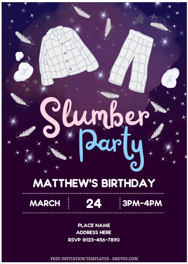 (Free Editable PDF) Sparkling Cute Slumber Party Invitation Templates A