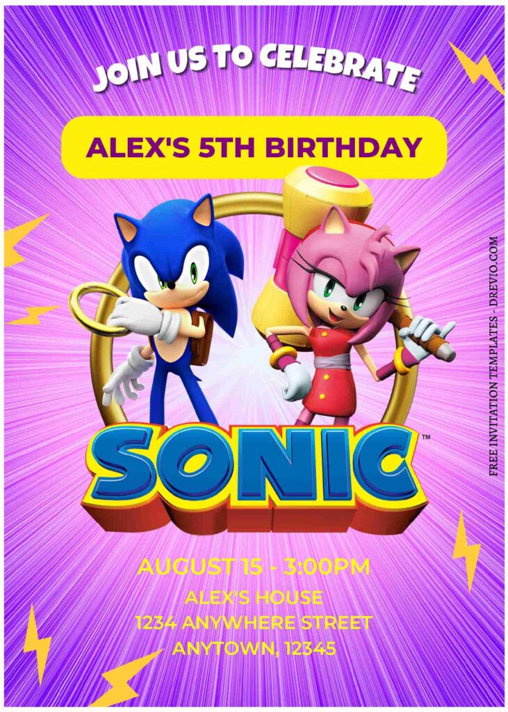 (Free Editable PDF) Mystical Sonic The Hedgehog Birthday Invitation Templates C