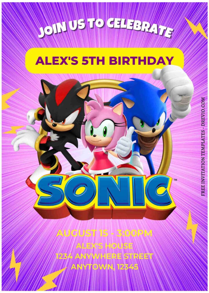 (Free Editable PDF) Mystical Sonic The Hedgehog Birthday Invitation Templates A