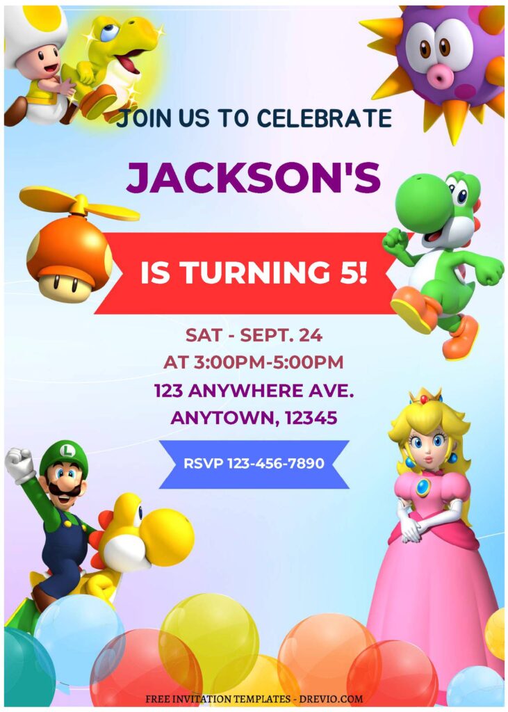 (Free Editable PDF) Level Up Super Mario Birthday Invitation Templates C
