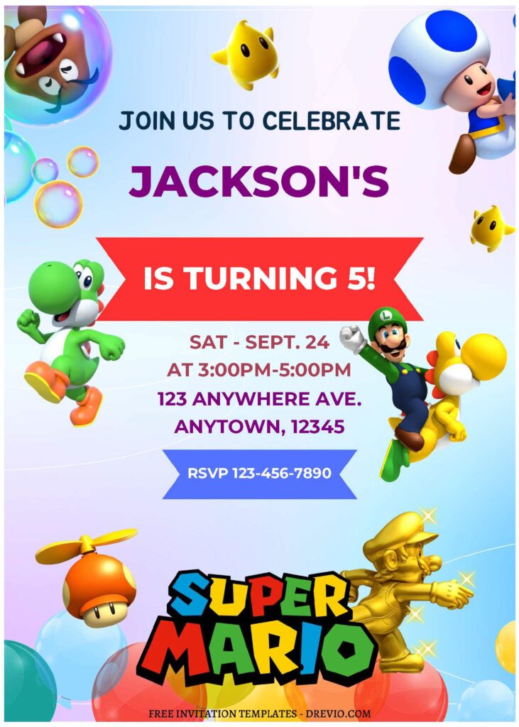 (Free Editable PDF) Level Up Super Mario Birthday Invitation Templates A