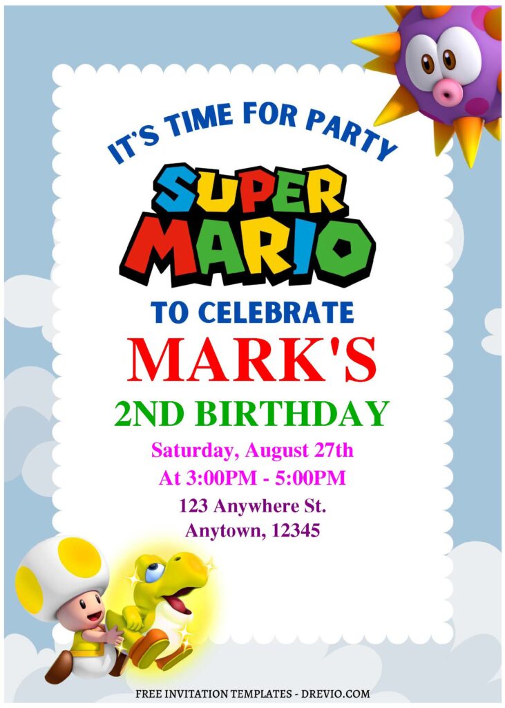 (Free Editable PDF) The Super Mario Bros Birthday Invitation Templates C