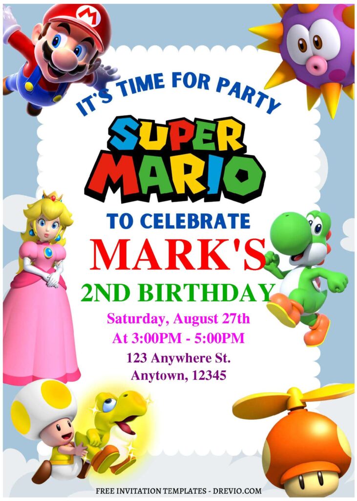 (Free Editable PDF) The Super Mario Bros Birthday Invitation Templates with editable text