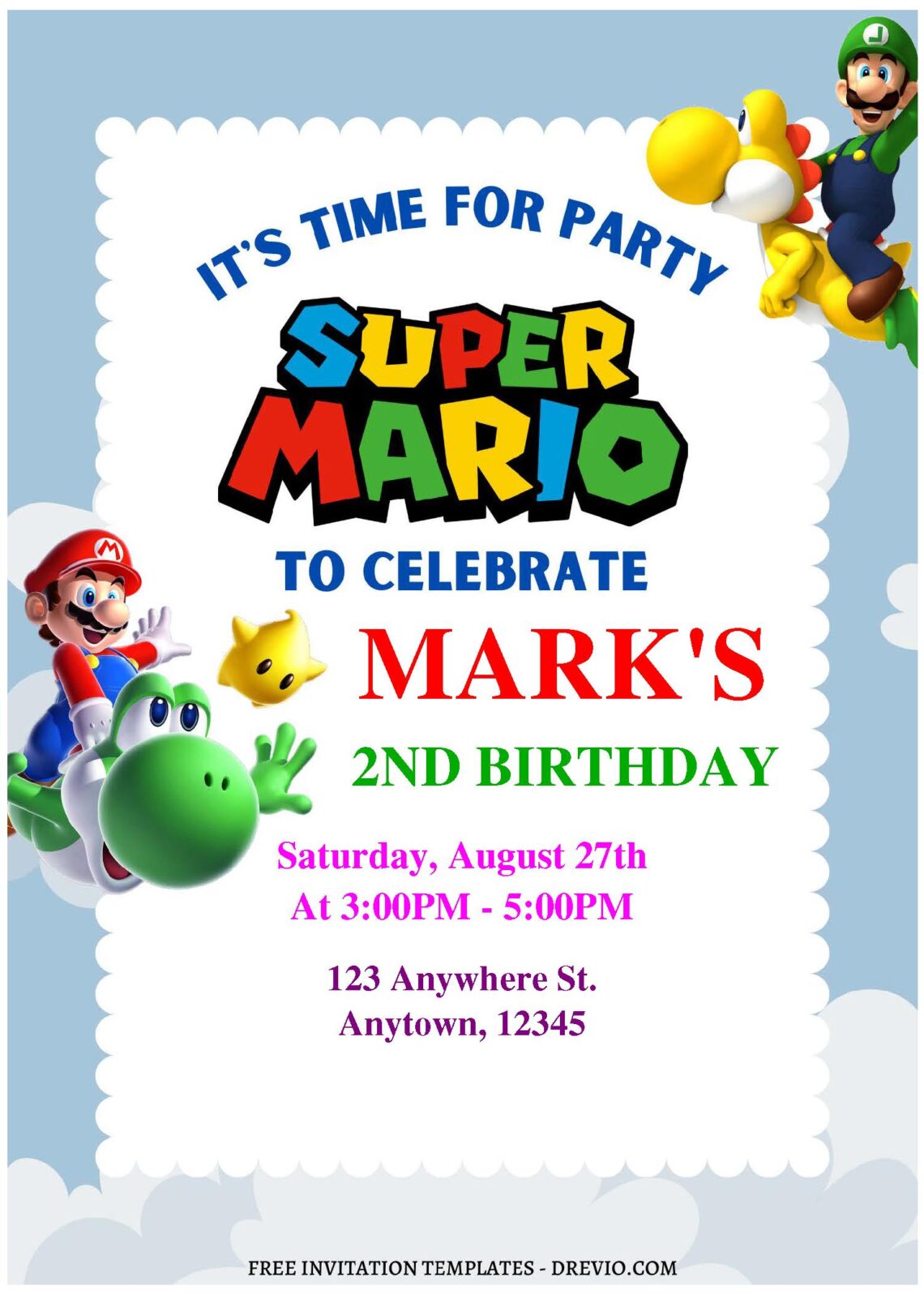 (Free Editable PDF) The Super Mario Bros Birthday Invitation Templates a
