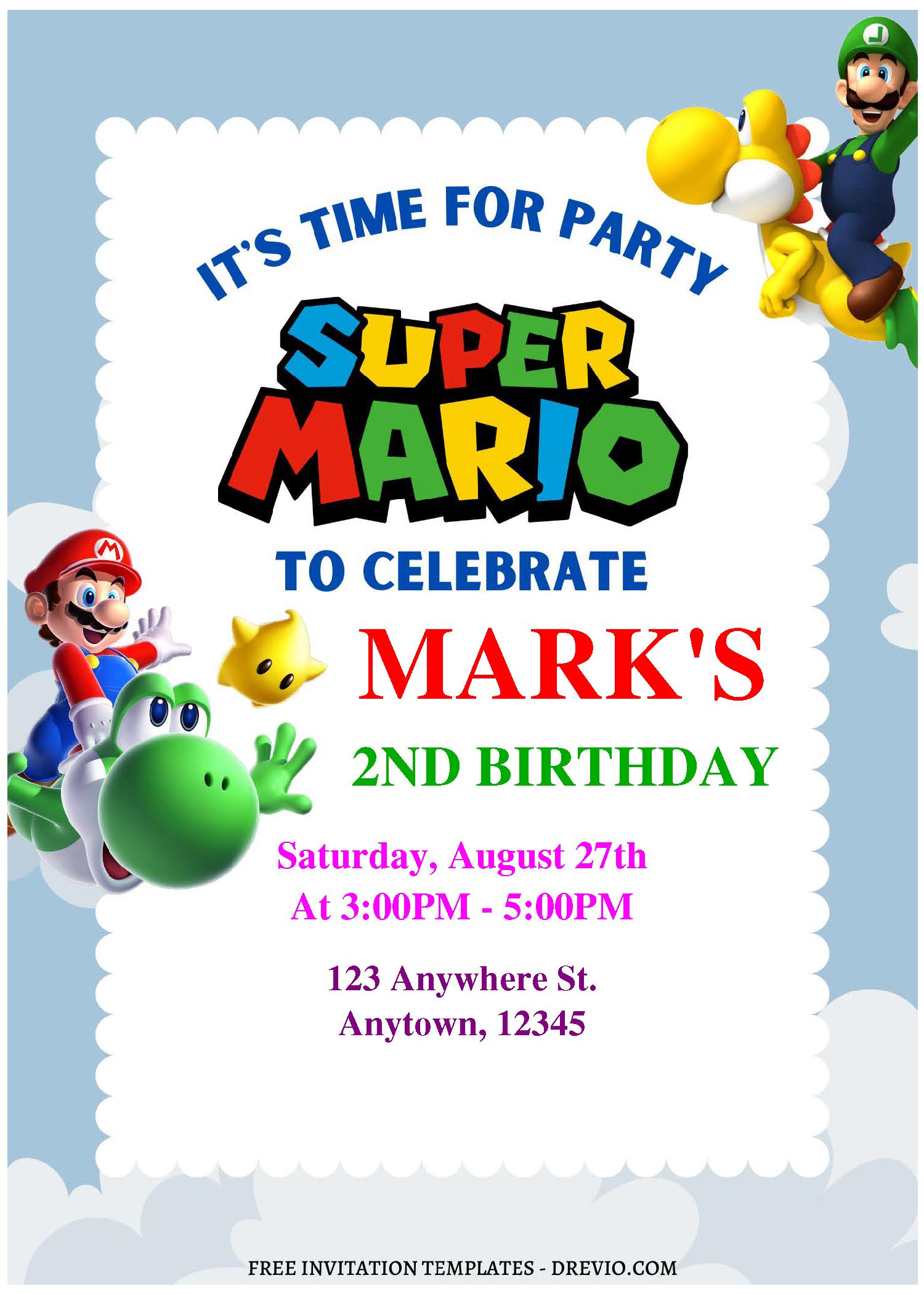 (Free Editable PDF) The Super Mario Bros Birthday Invitation Templates