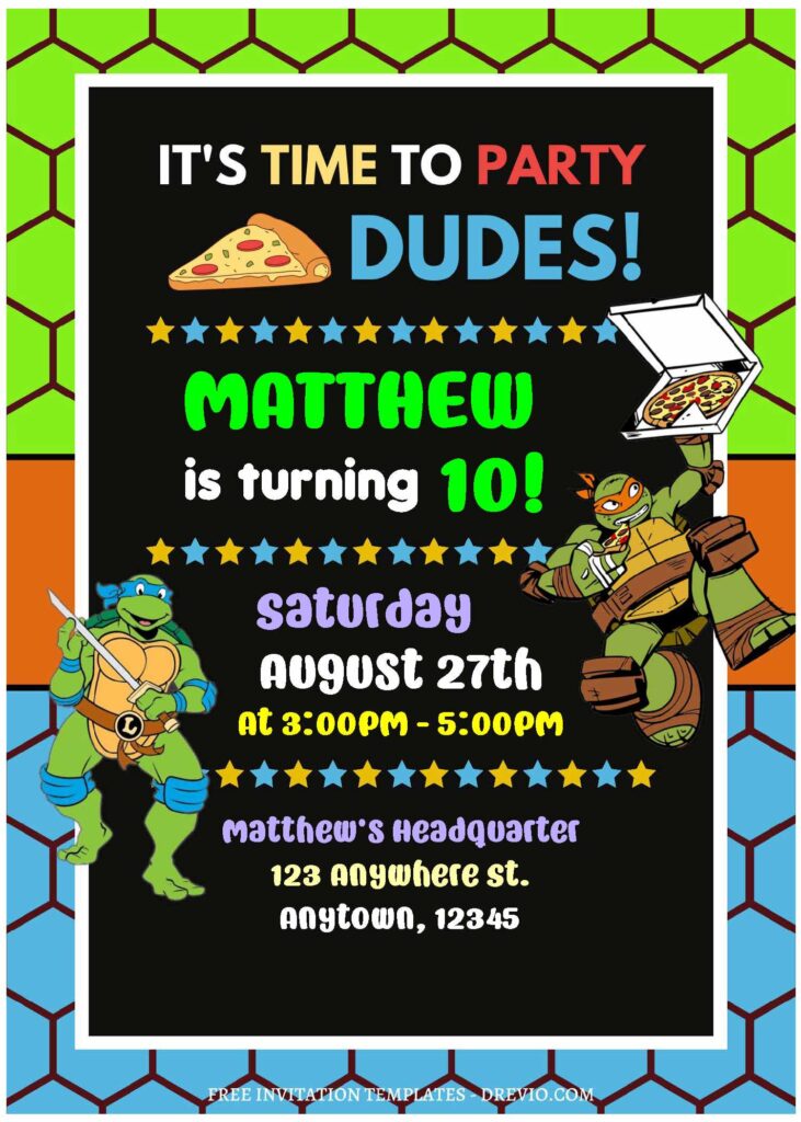 (Free Editable PDF) Epic Mutant Mayhem TMNT Birthday Invitation Templates C