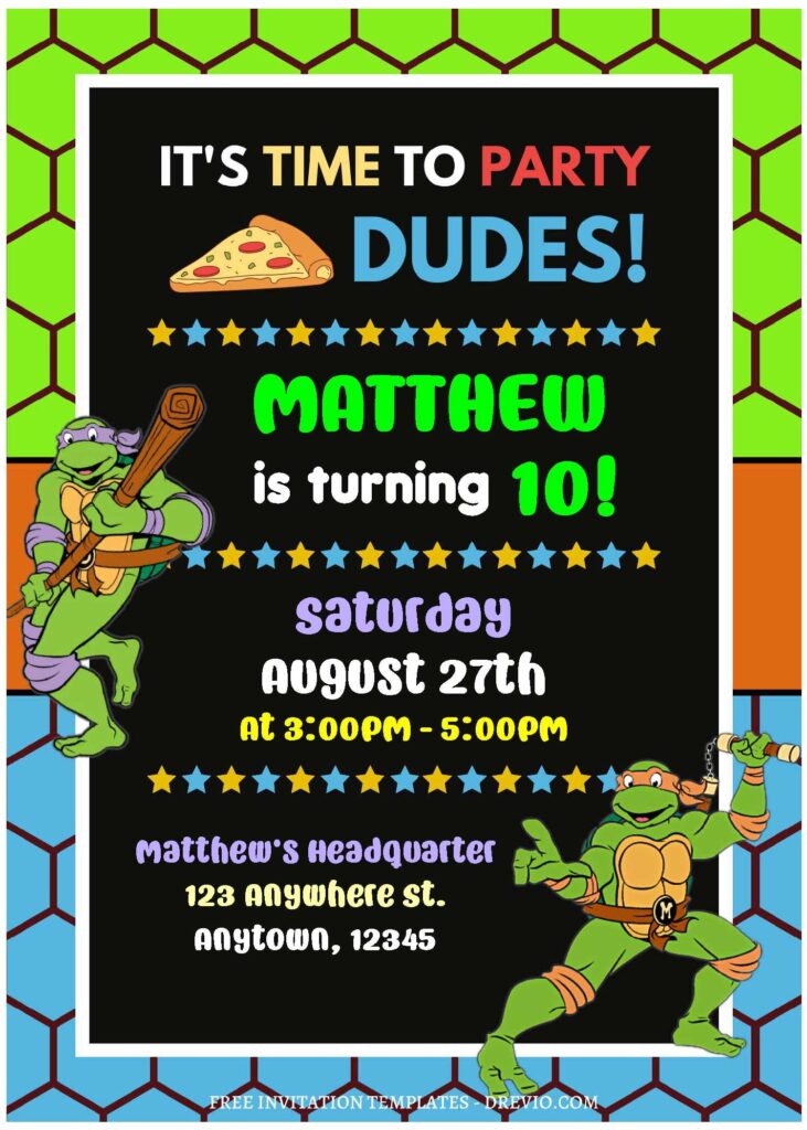 (Free Editable PDF) Epic Mutant Mayhem TMNT Birthday Invitation Templates A