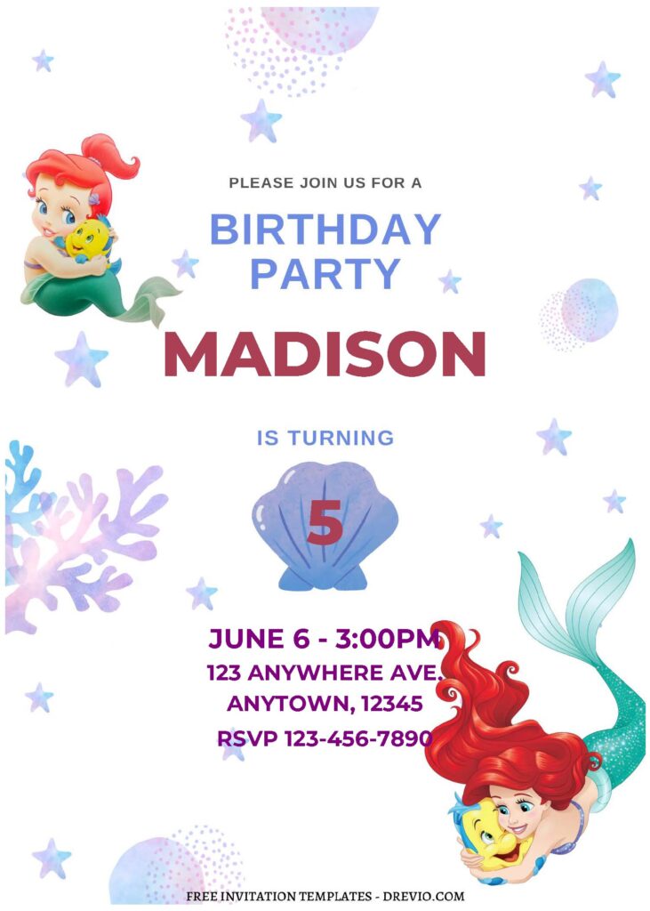 Invitation Template of (Free Editable PDF) Under The Sea Little Mermaid Birthday Invitation Templates 1