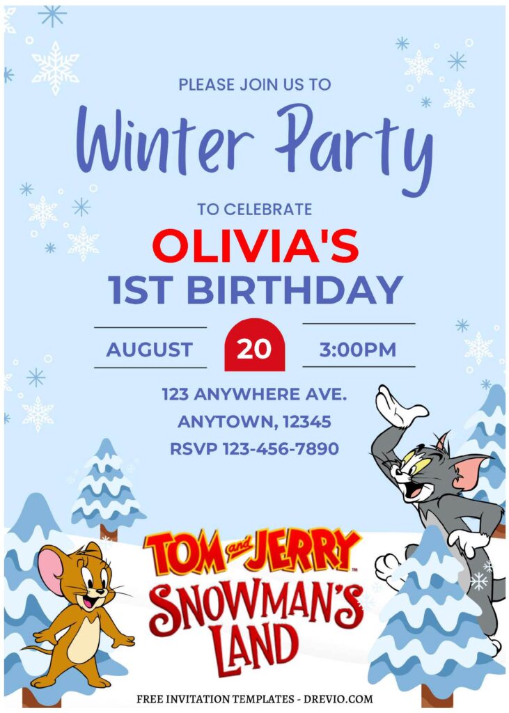 Invitation Template of (Free Editable PDF) Festive Tom And Jerry Snowman's Land Birthday Invitation Templates 1