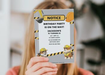 (Free Editable PDF) Rubble On The Double PAW Patrol Birthday Invitation Templates