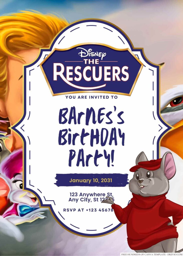 The Rescuers Birthday Invitation