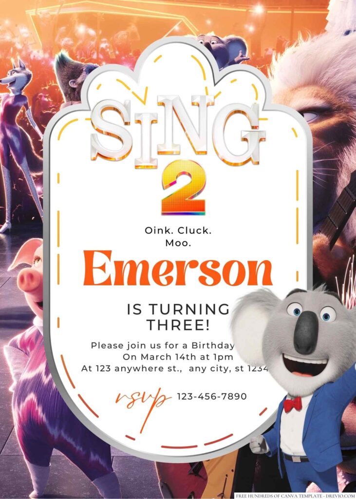 Sing 2 Birthday Invitation 