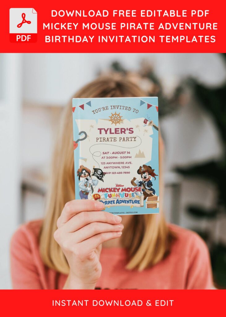 Invitation Template of (Free Editable PDF) Fun Mickey Mouse Pirate Adventure Birthday Invitation Templates 2