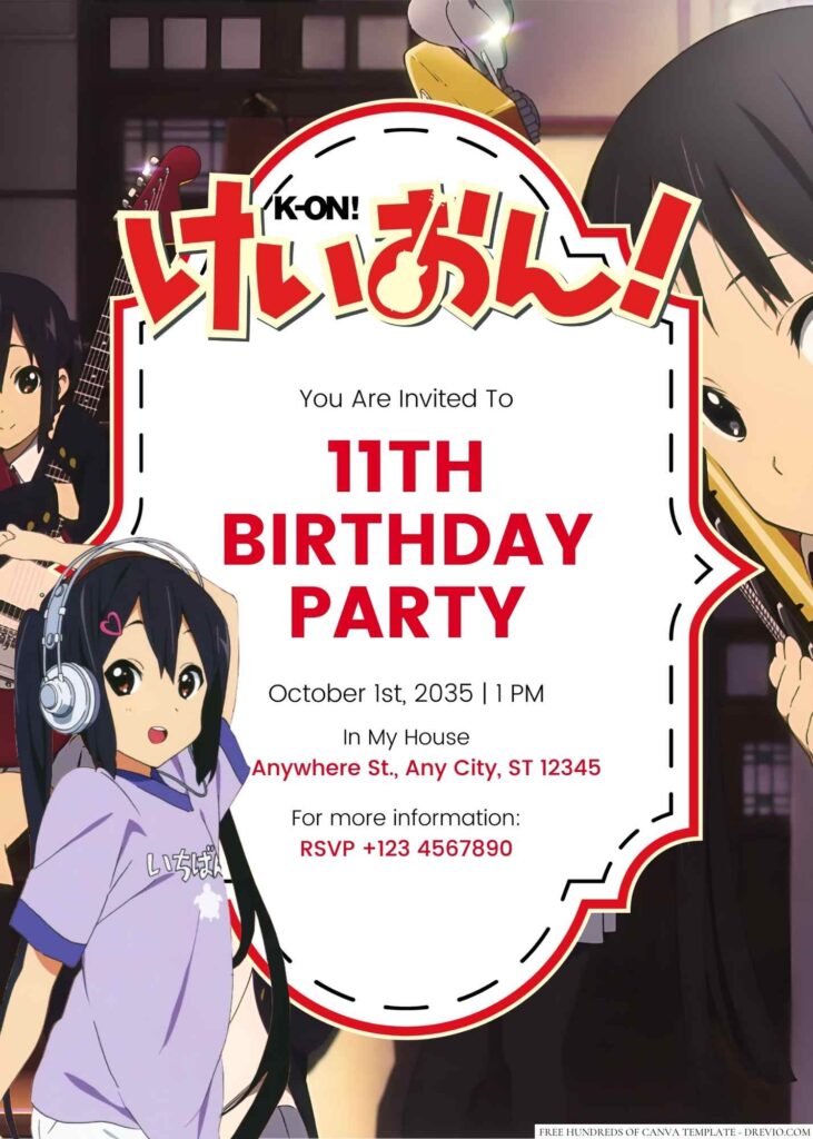 Free Editable K-On! Birthday Invitation