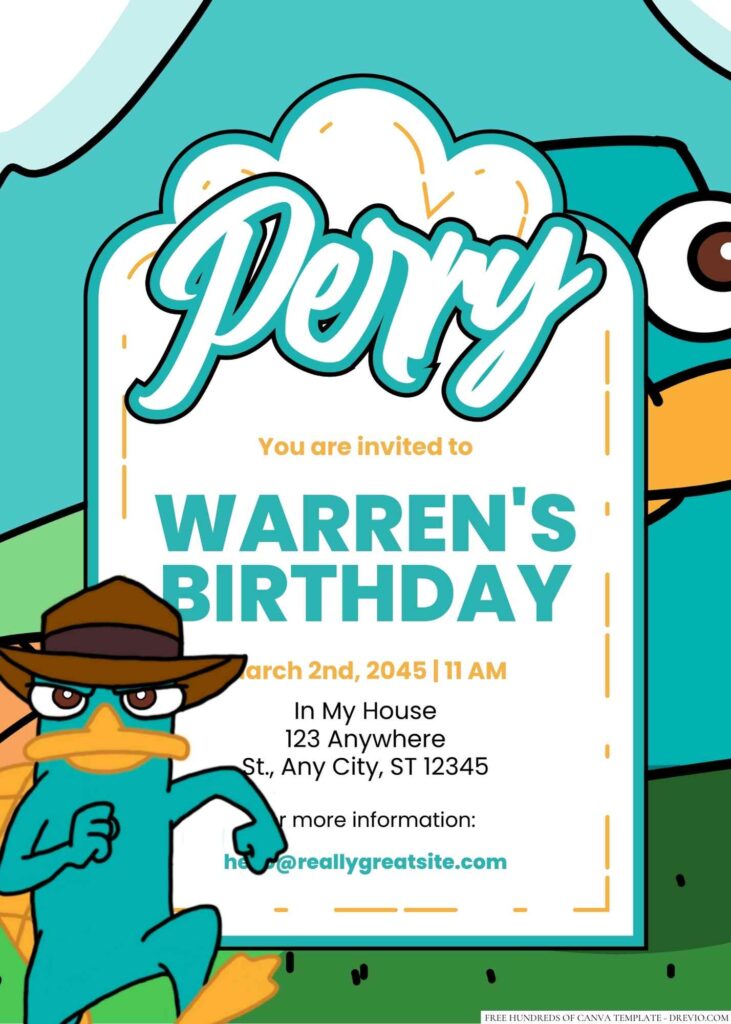 Perry the Platypus Birthday Invitation