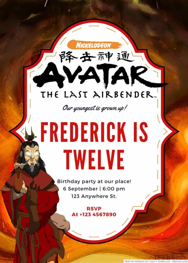 Avatar Roku (Avatar The Last Airbender) Birthday Invitation